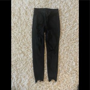 -American Eagle Black Ripped Jeans -Stretchy  -0